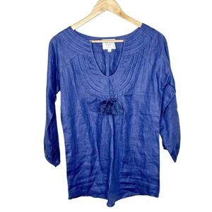 Purple Linen Tunic Top Womens XS Tasseled Resort Coastal Boho Solid Pomegranate